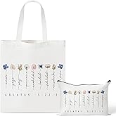 Y1tvei Spanish Floral Canvas Bag - 2Pcs Cute Watercolor Flower Print Bible Verse Canvas Tote Bag Makeup Pouch, Reusable Grocery Shopping handbag Christian Gifts for Religious Faith Church Party Favors