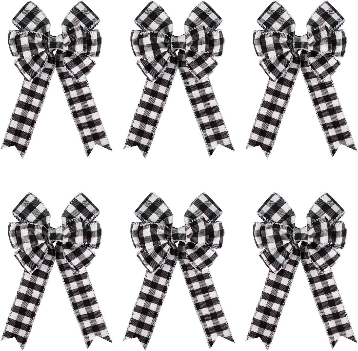 Bows & Ribbons - Meseey 6 Pack Buffalo Plaid Bows Decorative Wreath Black and White Bow 10 x 6 Inch Halloween Thanksgiving Christmas Tree Topper Bow for Front Door Fall Wreath Christmas Decorations