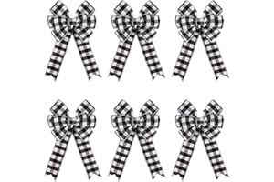 Meseey 6 Pack Buffalo Plaid Bows Decorative Wreath Black and White Bow 10 x 6 Inch Halloween Thanksgiving Christmas Tree Topper Bow for Front Door Fall Wreath Christmas Decorations