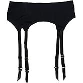 TVRtyle Women Black Seamless 4 Wide Straps Metal Buckles Sexy Garter Belt for Stockings S506B