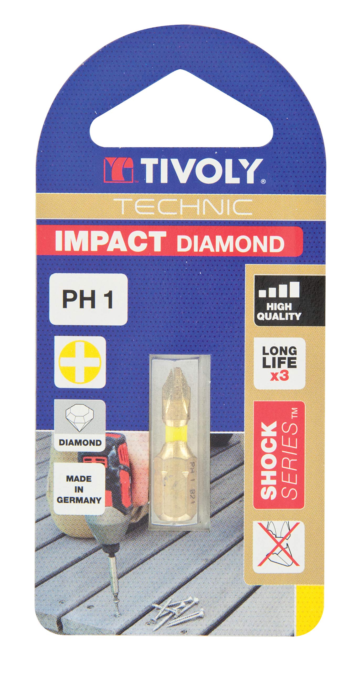TIVOLY 11523320200 Diamond Impact Twist Screwdriver Bits for Philips PH2 Screwdriver