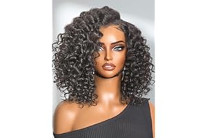 LUVME HAIR 100% Human Hair Wigs Curly Deep Wave Glueless Lace Front 12 Inches, Pre Cut Plucked Hd Lace Short Wig Ready To Go Natural Color Straight Bleached Knots Side Part Black Wigs