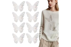 GEOGEODIY 8 PCS Sequin Butterflies Iron on Patches Butterfly Applique Sparkly Embroidery Patch Costume Accessories for Dress Skirt Jean Jacket Pant Sweater Hat Shoe DIY Craft (White)