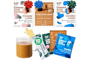 COPPER COW COFFEE Copper Cow Premium Vietnamese Coffee Variety Pack (15 Coffees & 15 Creamers)| Classic Black, Vanilla, & Salted Caramel Latte | Pour Over Single-Serve Lattes, No Refrigeration Needed, Travel Friendly