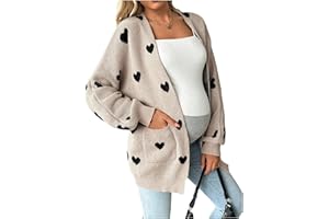 MakeMeChic Women's Maternity Sweater Cardigan Christmas Heart Print Long Sleeve Open Front Cute Coat