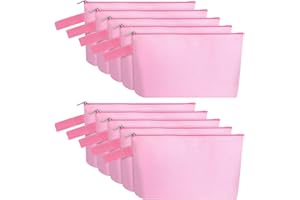Sinzip 10 Pieces Cotton Canvas Makeup Bag with Bottom and Strap, Multi-Purpose Cosmetic Bag with Zipper Travel Toiletry Pouch, Blank DIY Craft Bag (Pink, S)