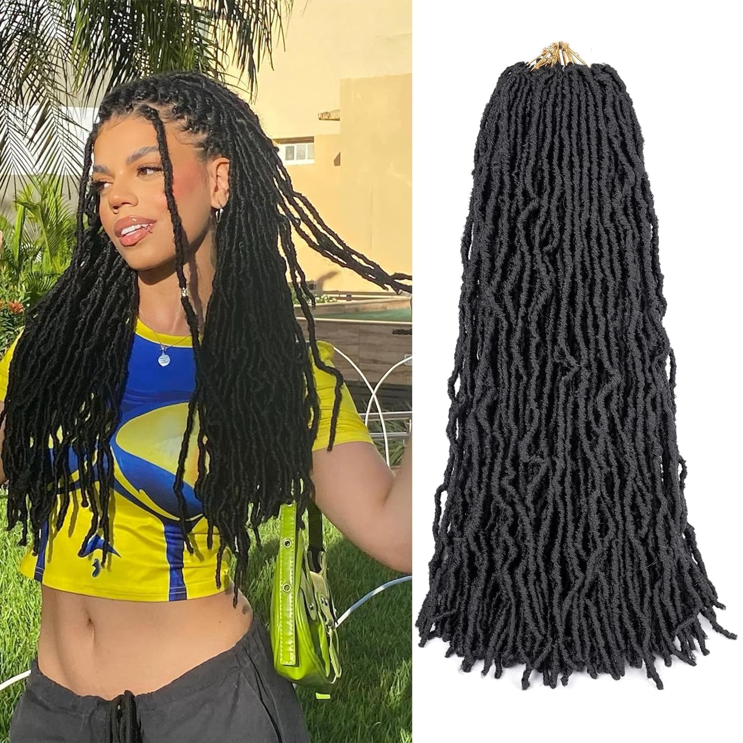 Alaleibaby Faux Locs Crochet Hair 12 Inch Soft Locs Curly Wavy 6 Packs/Lot Pre-Looped Faux Locs Goddess Synthetic Fiber Hair Extensions