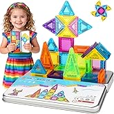Dcsioike Magnetic Tiles 42pcs Travel Toys for Kids Toddlers, MINI Magnetic Building Blocks Set with Iron Box Base, Magnet Game, Plane Activities, Christmas Birthday Gifts for 3+ Years Girls Boys