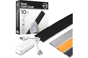 Cordinate 10ft Floor Cord Cover, Cable Protector, Hide Extension Cords, Protect Cords, Prevent Cable Trips, Heavy Duty Cord Hider - Cable Cavity = 0.75" (W) x 0.43" (H) - Black