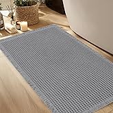 Hiasan Waffle Bath Mat, Super Absorbent Non Slip Bathroom Boho Rug with Tassels, Machine Washable Bath Mats for Bathroom, Ultra Soft Rubber Backed Rug, Grey, 20 x 32 Inches