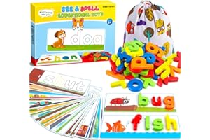 Officygnet Learning Toys for 3 4 5 6 Years Old Boys and Girls, See & Spell CVC Word Builders with Alphabet Cards for Kids Ages 3-5, Matching Letter Game for Preschool Toddler Learning Activities