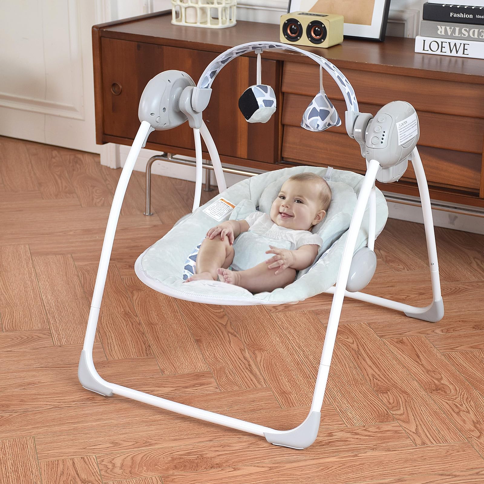 Baby Swings for Infants, Portable Baby Swing Folds Easy with Adaptable Speed, Music,Timer,Baby Swing Indoor/Outdoor,Infant Swing for Babies 0-6 Months 6-20 lbs Grey