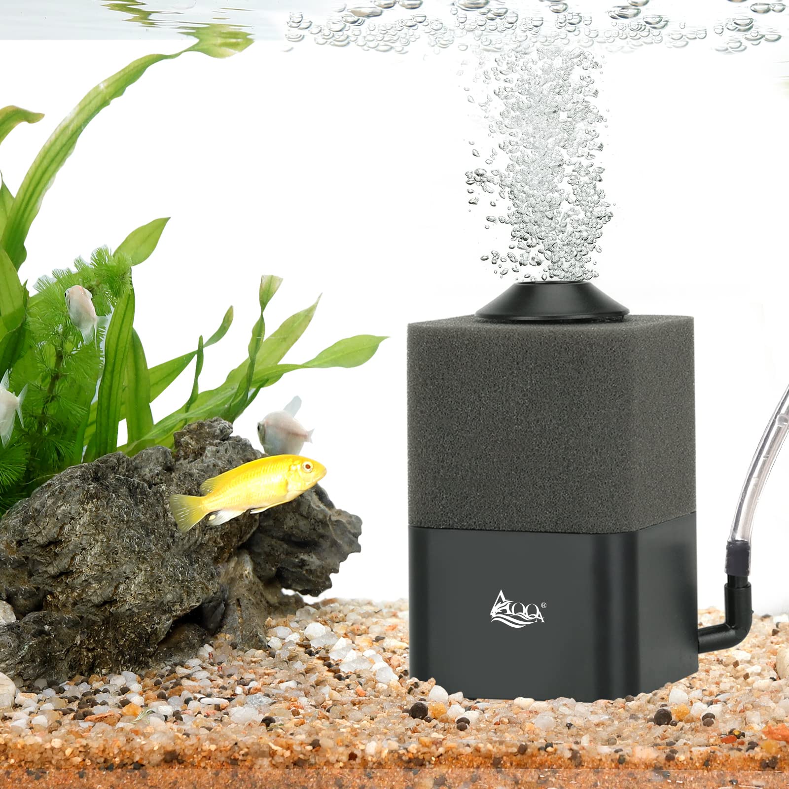 AQQA Aquarium Sponge Filter Submersible Fish Tank Filter Ultra Quiet Aeration Bio Sponge Corner Filter for Breeding Fry Betta Shrimp Fish Tank