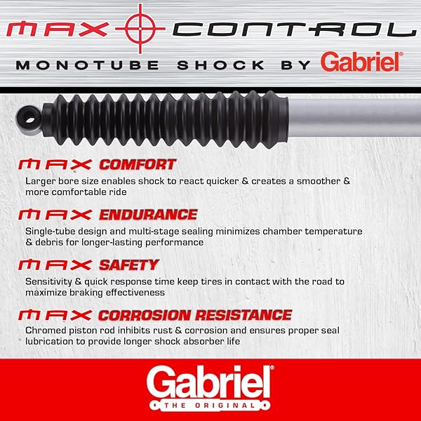 GABRIEL 77488 MAX CONTROL REAR MONOTUBE SHOCK ABSORBER FITS CHEVROLET AND GMC MODELS C1500, C2500, C3500 EXTENDED CAB PICKUP, C3500 STANDARD CAB PICKUP, C3500, K1500, K2500, K3500 (1 PACK)