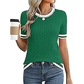 Micoson Womens Short Sleeve Cable Knit Sweater Tops Crewneck Lightweight Spring Summer Shirts Business Dressy Casual Outfits