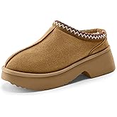 Vilanva Platform Clogs for Women Cozy Suede Fall Slippers with Warm Fur Lined Slip on Shoes Outdoor Indoor House