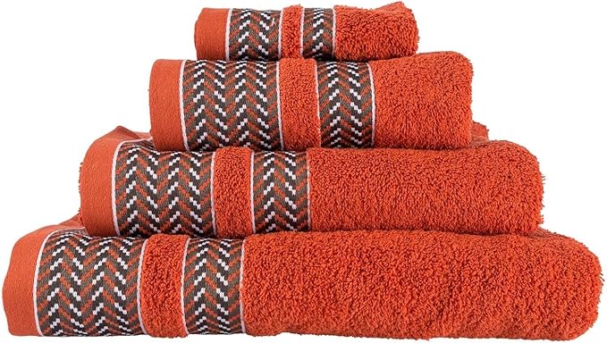 HOMESCAPES 500 GSM Burnt Orange Bath Sheet with Chevron Pattern Panel ...