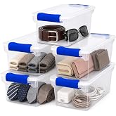 HOMZ Clear Plastic Storage Bins w/Latching Lid, 7.5 Qt, Blue, 5 Pack | Stackable Container Set for Home, Office Shelves, Kitchen, Garage, and Bathroom Organization