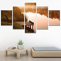 SIGNWIN 5 Panel Canvas Wall Art Modern Art Farmhouse/Country Lake Multicolor Nature Photography Relax/Calm for Home Decorations Ready to Hang - 60