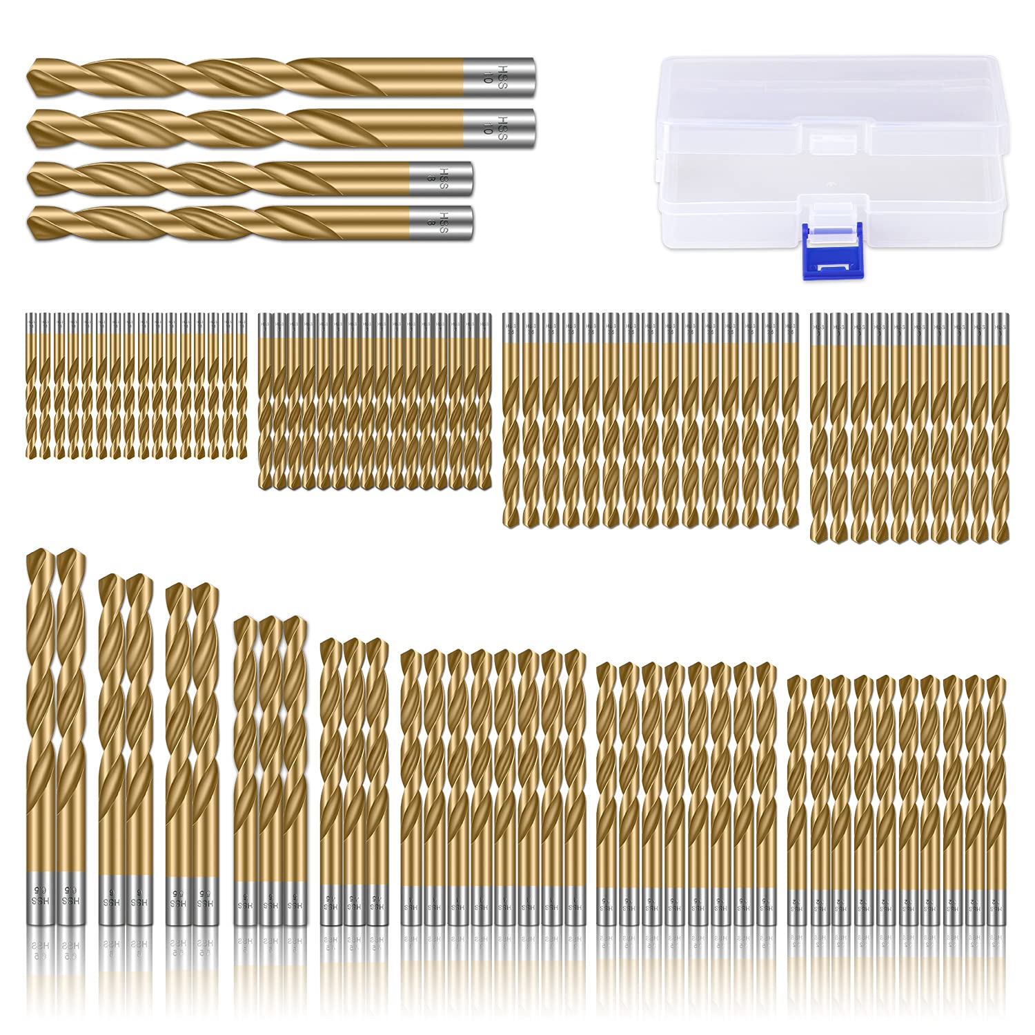 CYLBAQ 99pcs Drill Bit Sets, 1.5-10mm Titanium Coated HSS Drill Bits for Drilling Wood, Plastic, Aluminum, Copper and Thin Iron, High Speed Steel 4241 Wood Drill Bits