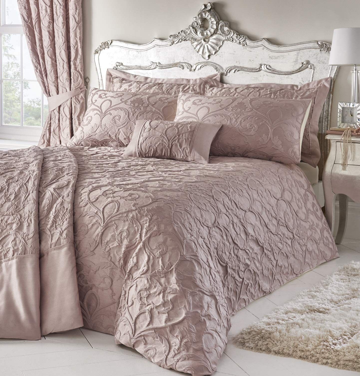 Homespace Direct Bentley Blush Woven Jacquard Duvet Cover Bed Set, King