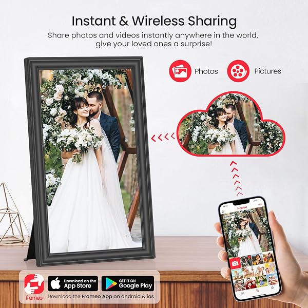 64GB 15.6″ FRAMEO DIGITAL PICTURE FRAME WIFI, LARGE ELECTRONIC PHOTO FRAMES 1920 X 1080 IPS FHD TOUCH SCREEN, SEND PHOTOS FROM YOUR PHONE FROM ANYWHERE, BEST GIFTS FOR PARENTS AND GRANDPARENTS