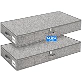 punemi Under Bed Storage Containers, 2 Pack 4.5 Inch Tall Low Profile Underbed Clothes Storage Organizer Bin with Sturdy Side & Bottom Support, Use as Clothes Organizer, Pillow and Blanket Organizer