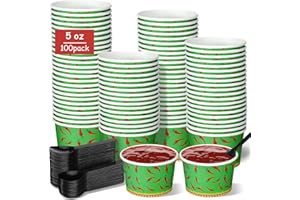 RimCereal 200 Pcs 5 oz Chili Cook Off Party Decorations Include 5 oz Disposable Sample Cook Off Tasting Paper Cups Plastic Spoon for Party Supplies (Classic Chili)