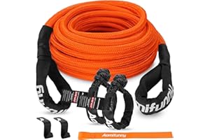 Aomifunny 7/16" x 30ft UHMWPE Tow Rope, 31,200 Lbs Break Strength, Heavy Duty Tow Strap Recovery Kit for ATV, UTV, SUV, Cars（Orange）