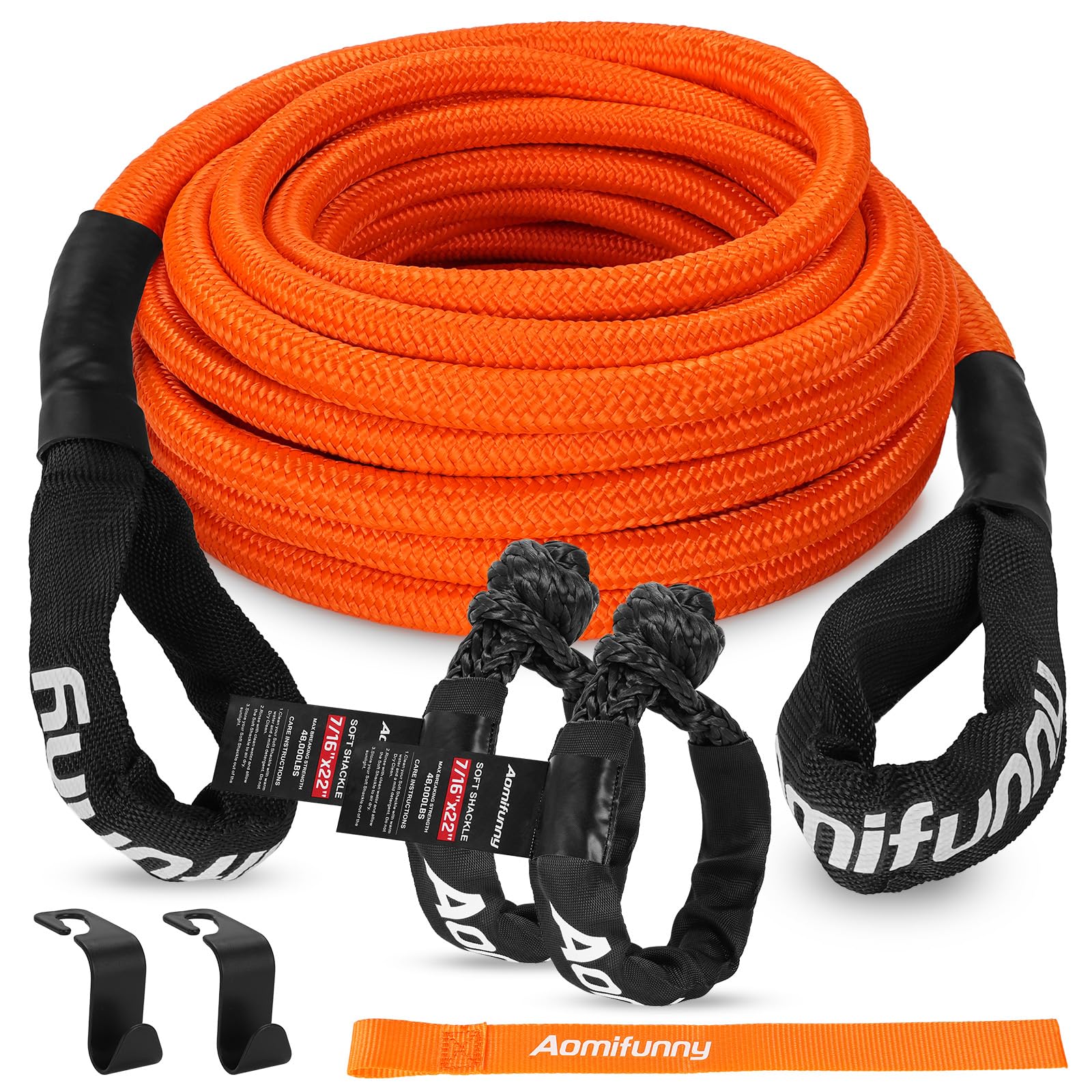 Photo 1 of Aomifunny 7/16" x 30ft UHMWPE Tow Rope, 31,200 Lbs Break Strength, Heavy Duty Tow Strap Recovery Kit for ATV, UTV, SUV, Cars?Orange?