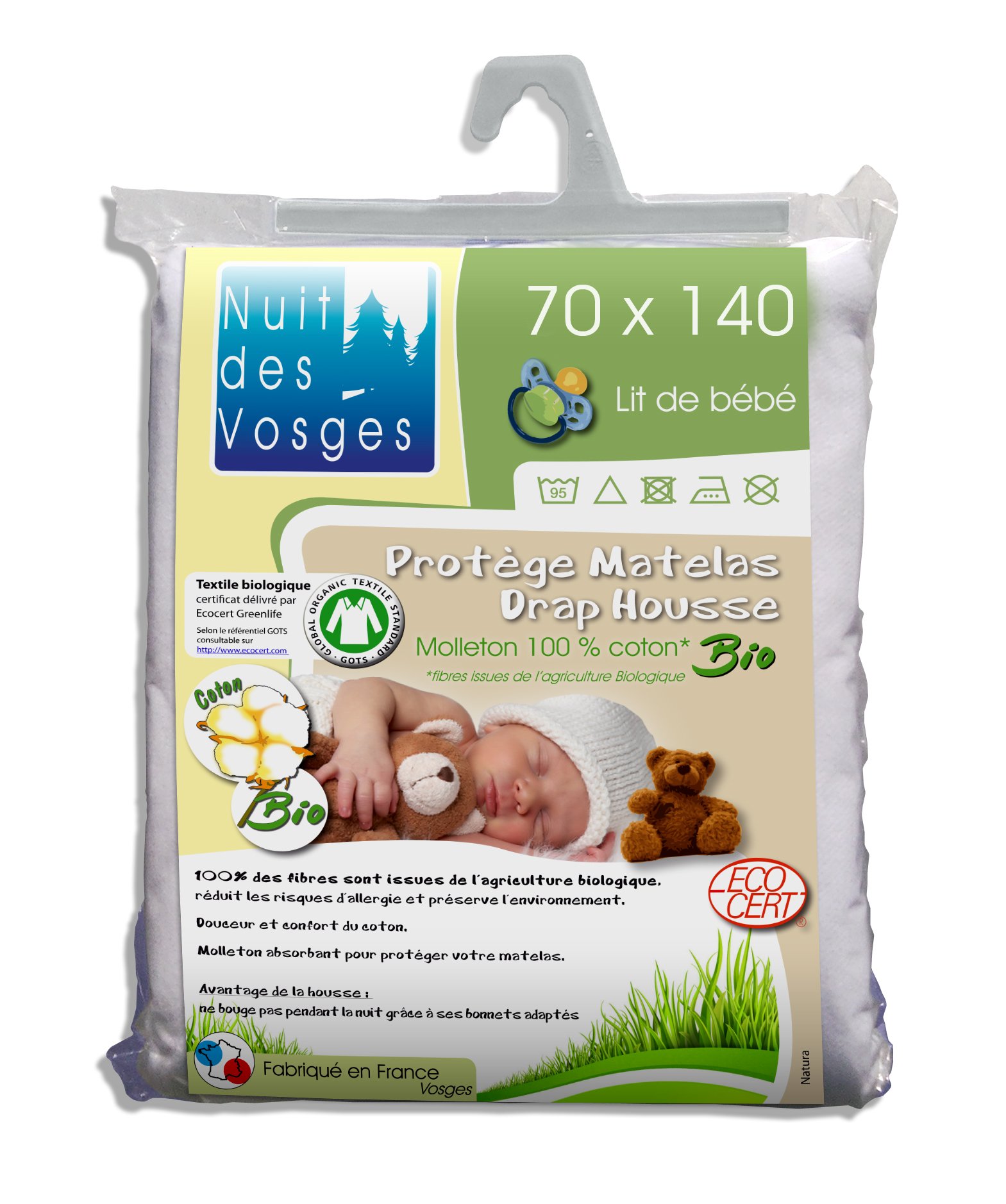 Night of the Vosges 230142 Organic Flannel Mattress Protector For Cot 70 x 140 cm Cotton White — image 1