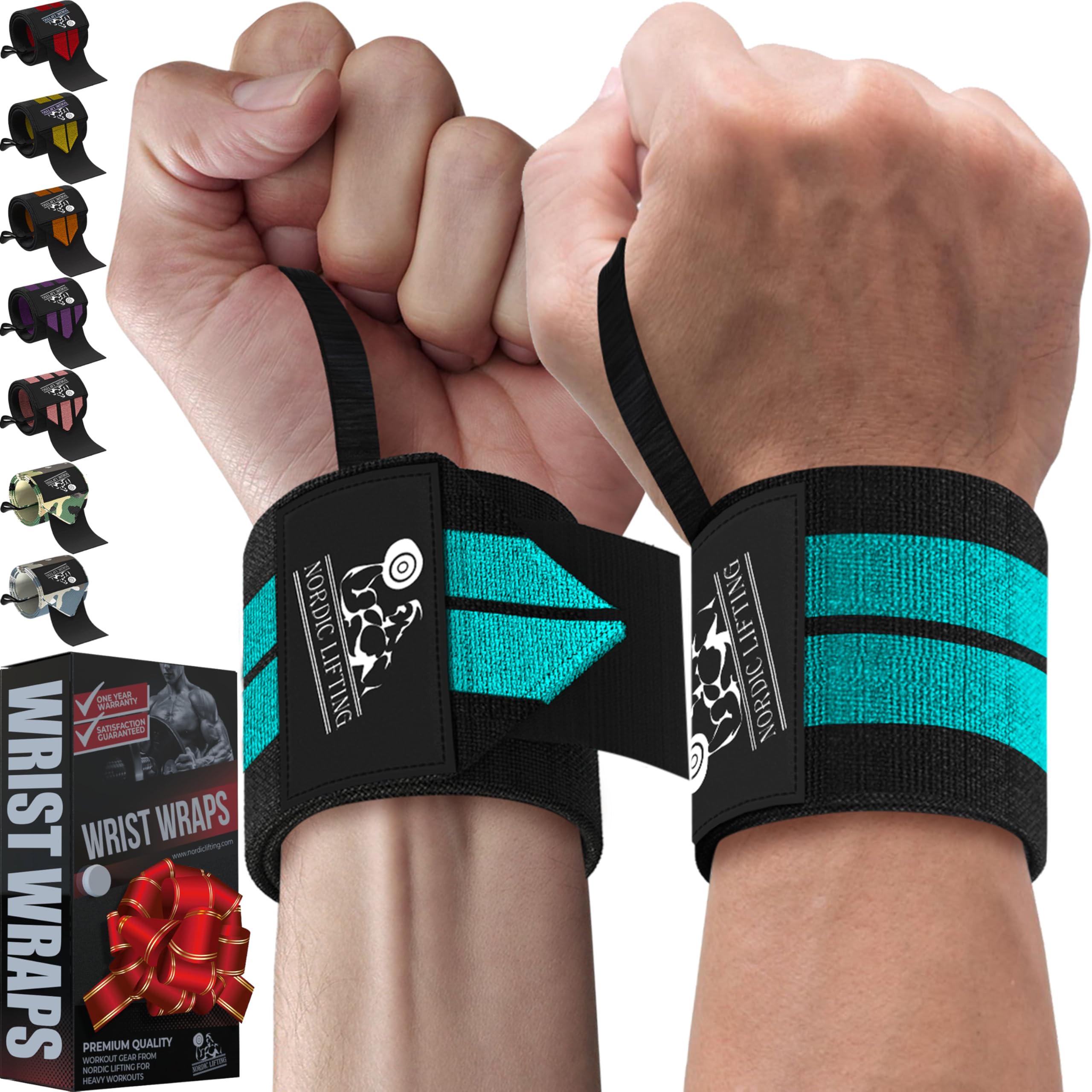 Wrist Wraps (1 Pair) - Premium Support for Weightlifting|Crossfit|Gym - AquaBlue