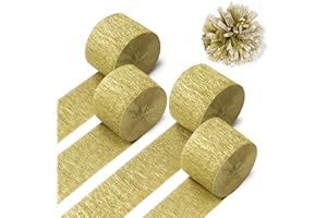 Larcenciel Gold Crepe Paper Streamers 4 Rolls 328ft, Metallic Streamers Party Decorations for Birthday Anniversary Christmas New Year Wedding Baby Shower Graduation Prom Backdrop Table Art Paper Decor