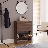 Vida Designs Walnut Shoe Cabinet 2-Drawer Slim Storage Hallway Unit view 2