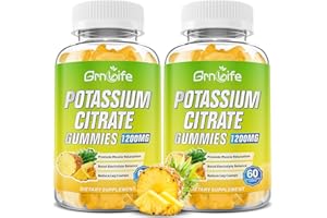 GRNLIFE Potassium Citrate Gummies, High Potassium Supplement Gummies 1200mg Support Leg Cramps & Muscle Health, Potassium Gummies for Adults & Kids, Vegan, Pineapple Flavor 120 Count