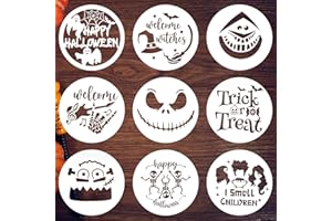 HUAKENER 9 Pcs Halloween Stencils for Painting, 12 Inch Large Round Halloween Templates, Reusable Halloween Stencils for Painting on Wood Walls Windows Doors Mats Fabric