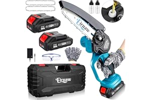 EIRUAW Mini Chainsaw, 6 Inch Electric Chainsaw Cordless,Rechargeable Battery Powered Handheld Chain Saw for Wood Cutting, Courtyard, Household and Garden