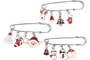 SELOVO Silver Gold Color 3 Pcs Set Santa Star Christmas Tree Scarf Safety Pin Brooch Pin