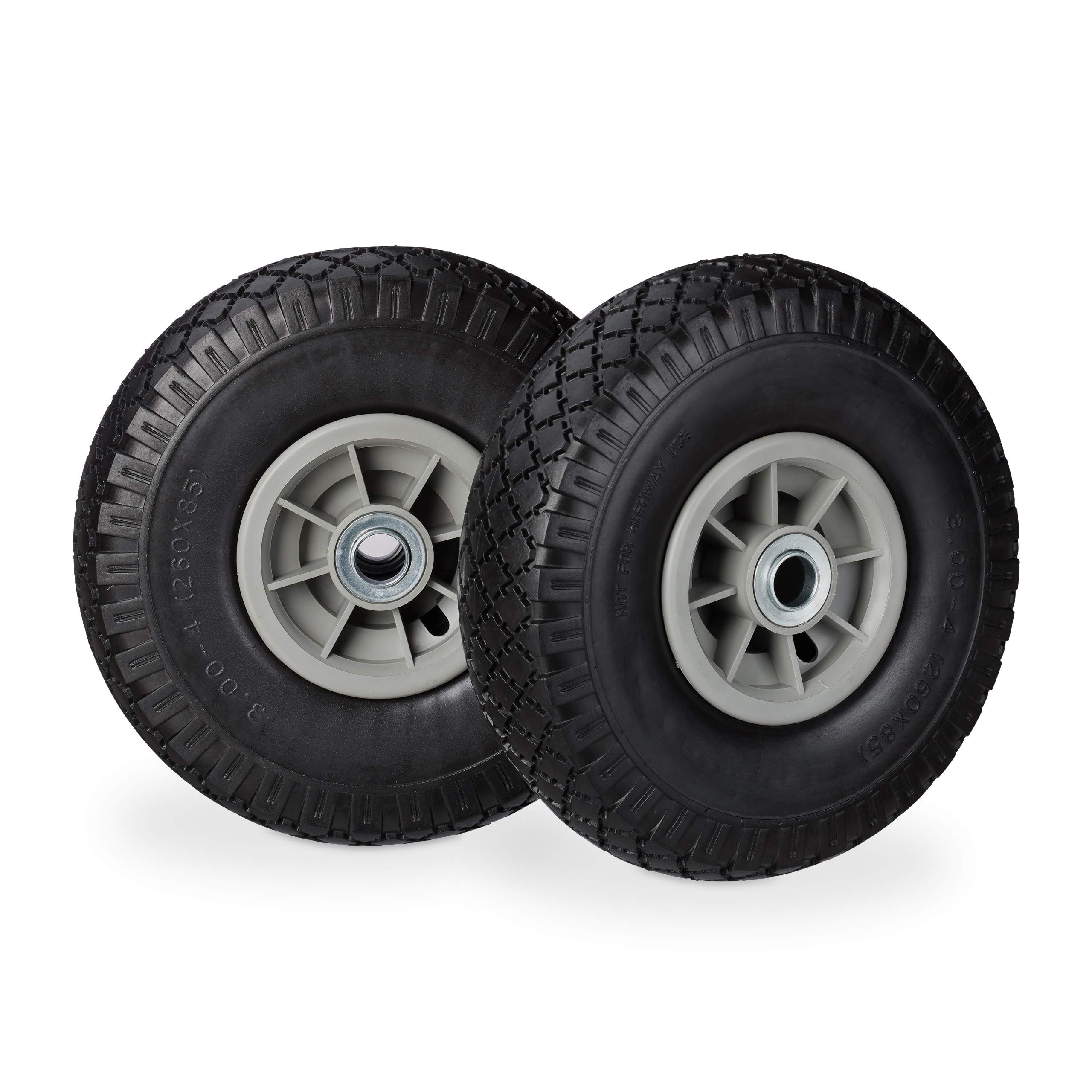 Relaxdays 2 x Hand Truck Tyre, Non-Flat Solid Rubber Wheels, 3.00-4”, 20mm Axle, 80 kg, 260 x 85 mm, Black/Grey