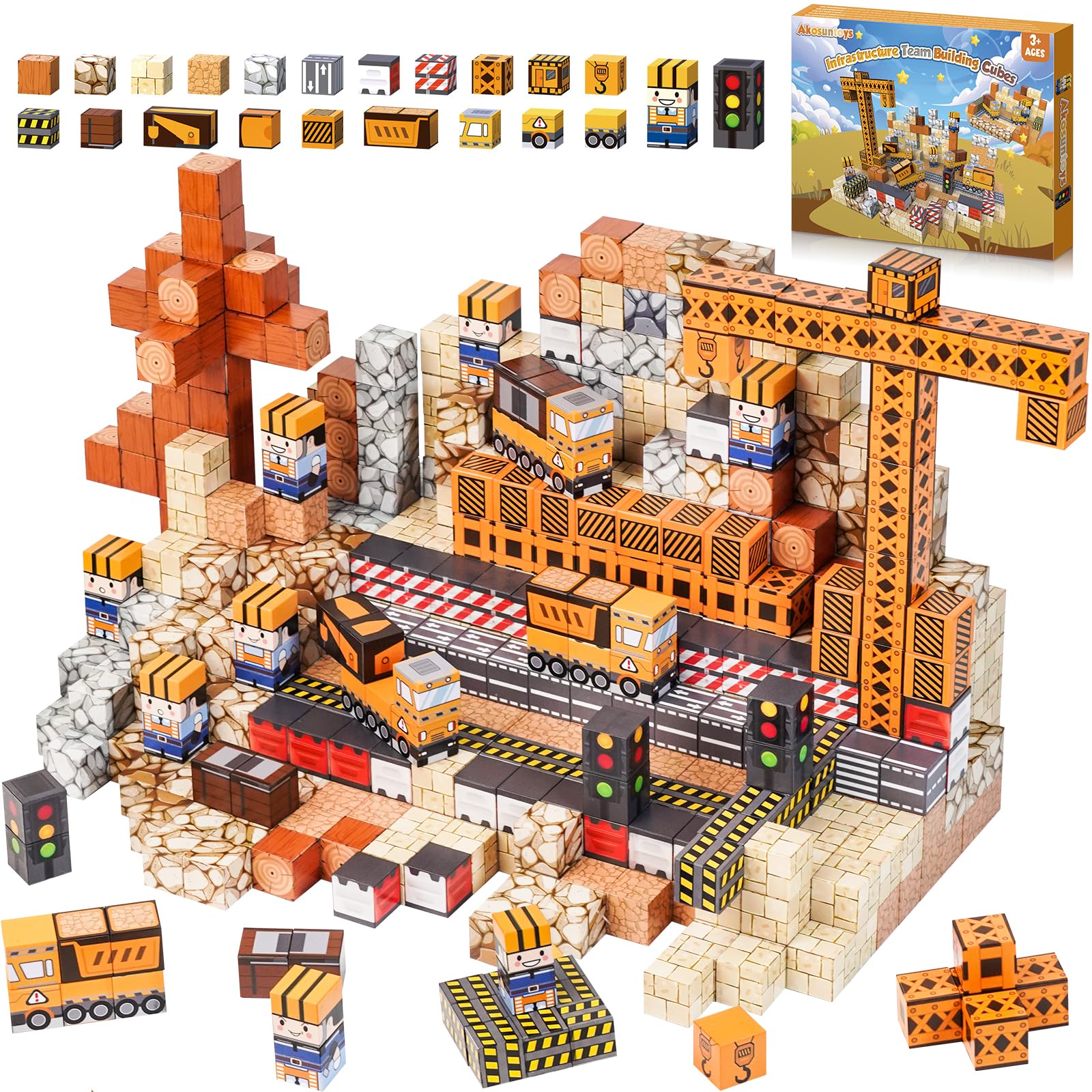 Akosuntoys Magnetic Blocks Set, 150 PCS Magnetic Building Blocks Construction Toys for 3-10 Year Old Boys Girls, Magnetic Tiles Click Blocks Game Birthday Gifts for Kids