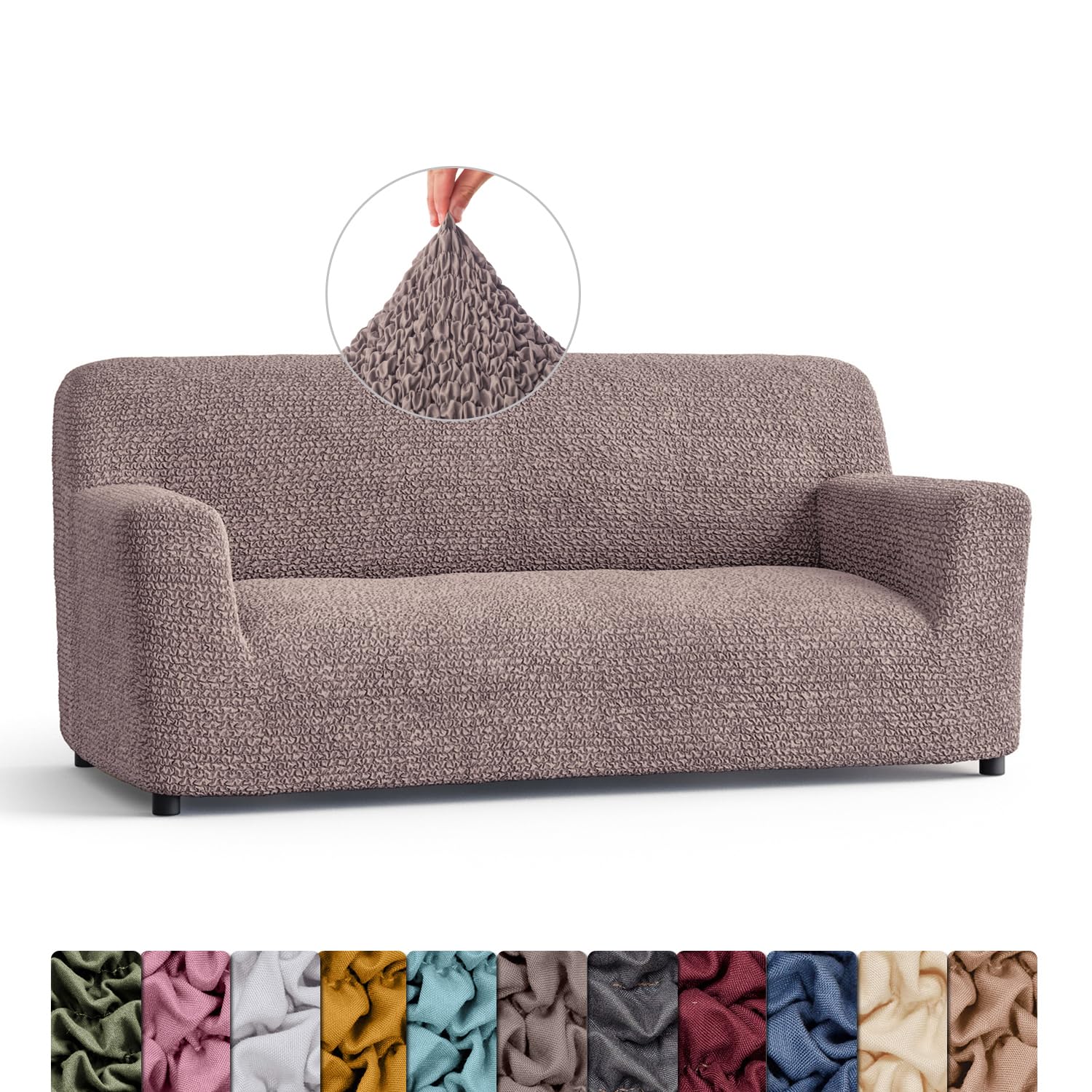 Menotti 3 Seater Couch Cover - Sofa Cover - Sofa Protector - Soft Polyester Fabric Slipcover - 1-Piece Form Fit Stretch Elastic Stylish Furniture Cover - Microfibra - Choco (3 Seater)