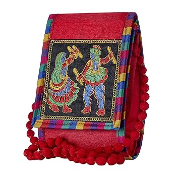 GiftingTree Fabric Rajasthani Jaipuri Embroidered Womens Sling Bag/Mobile Bag (Red)