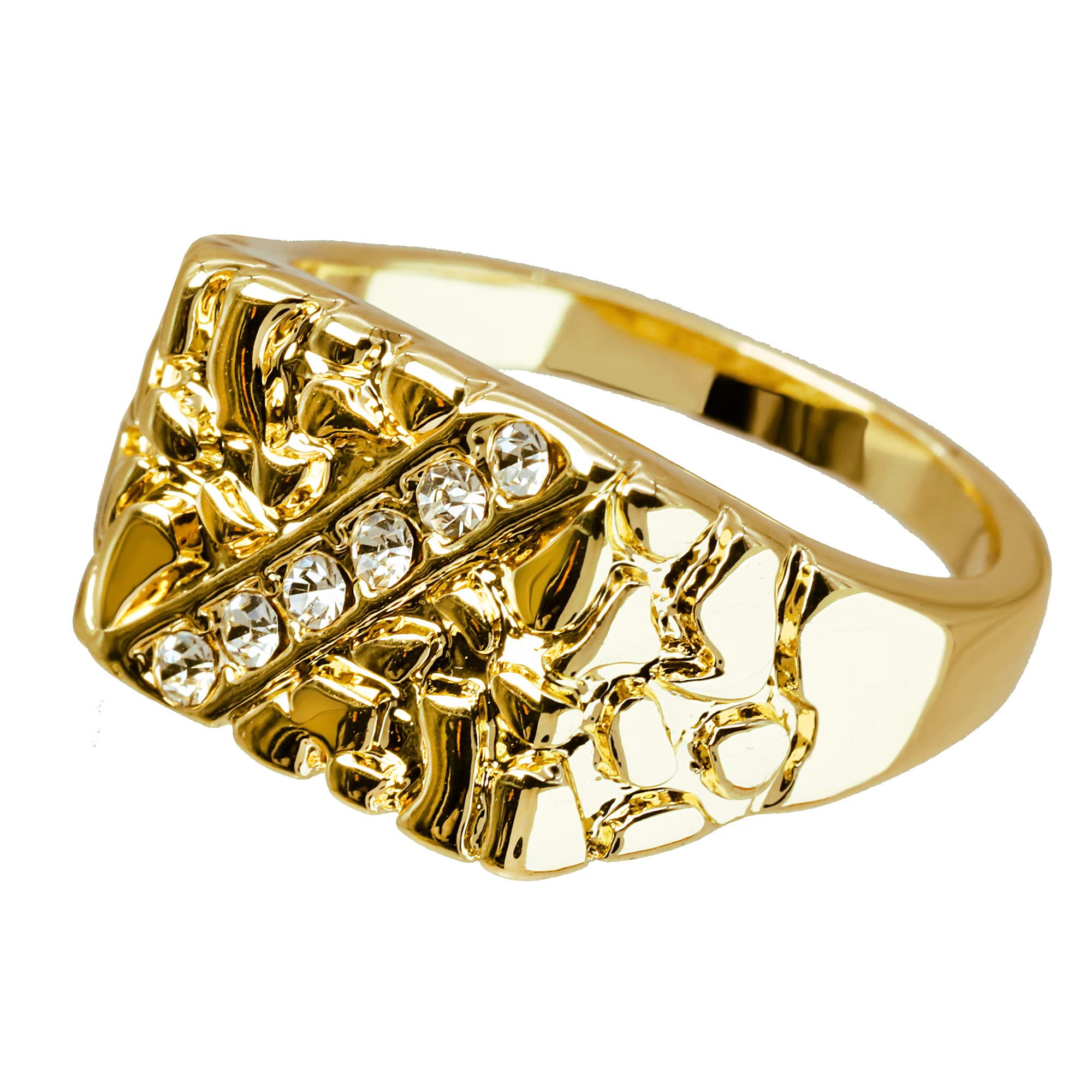 Block Nugget Ring 14k Gold Plated Yellow Pinky Pimp Iced Finger