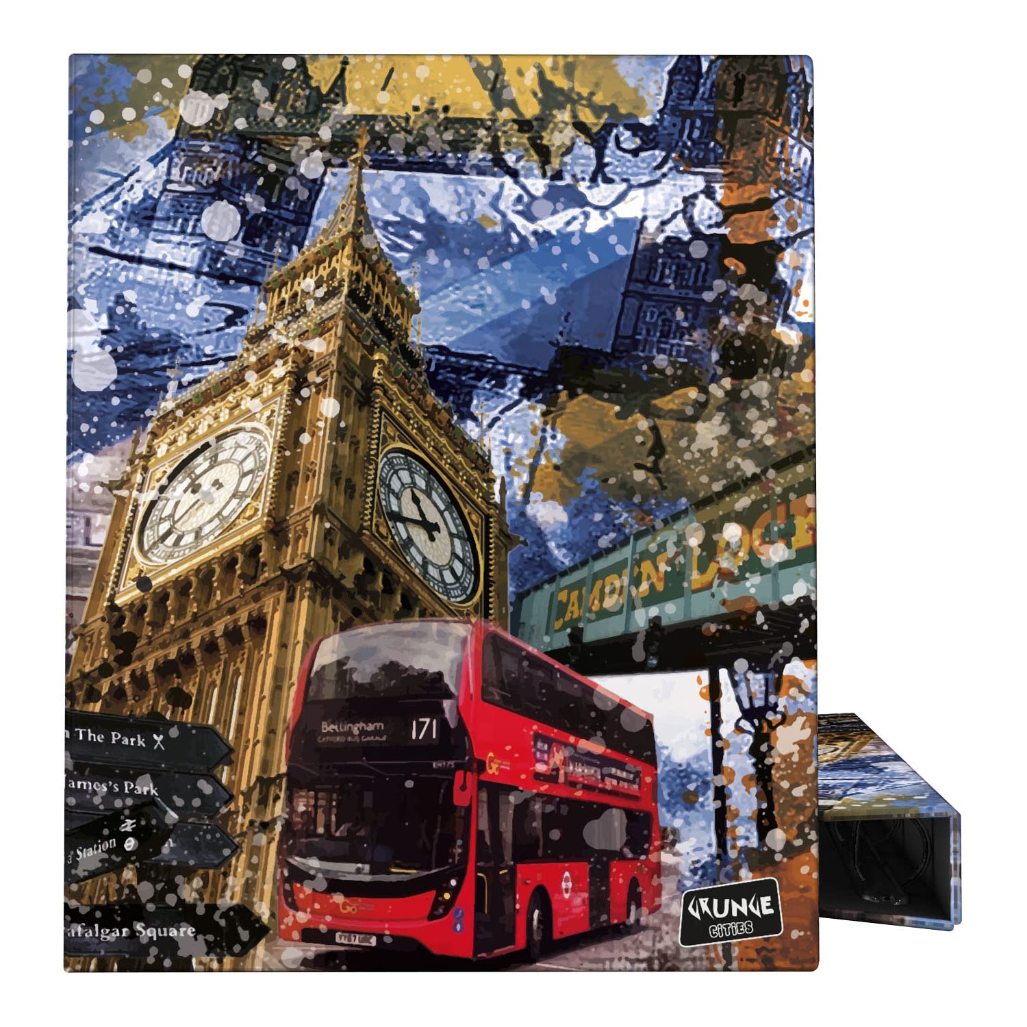 Grafoplás 88142645 A4 Ring Binder, 4 Mixed Rings 25 mm, Grunge Cities Collection, London FSC Certified