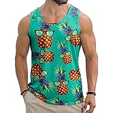 Babioboa Men's Hawaiian Tank Tops Tropical Funky Floral Beach Tops Sleeveless Basic T-Shirt Breathable Aloha Tee Summer