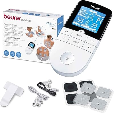 Beurer EM 49 Digital TENS/EMS, 3-in-1 Reizstromgerät zur Schmerzlinderung durch elektrische Nervenstimulation, Training durch elektrische Muskelstimulation, Massagefunktion, inklusive 4 Elektroden