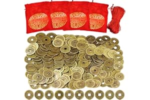 SUPLA 260 Pcs Chinese Lucky Coins Decorations Feng Shui Coins Good Fortune Coins Good Luck Coins and Lucky Bag for Asian Chinese Lunar New Year Health Wealth Bracelet Charms 2025 Year of The Snake