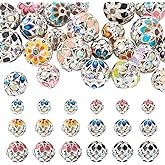 Craftora 24Pcs Enamel Brass Rhinestone Beads Silver Plated Crystal Round Beads Filigree Flower Cap Disco Ball Spacer Bead for DIY Bracelet Jewelry Making Christmas Party Ornament, 8-12mm