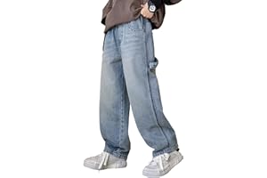 Rolanko Boys Baggy Jeans, Wide Leg Elastic Waist Denim Pants Loose Fit Trousers Vintage Y2K Streetwear