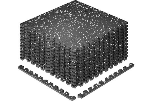 SUPERJARE 0.79'' Extra-Thick Exercise Equipment Mats, 12 Pcs 48 Sq Ft Rubber Top Floor Tiles with High Density EVA Foam, Inte